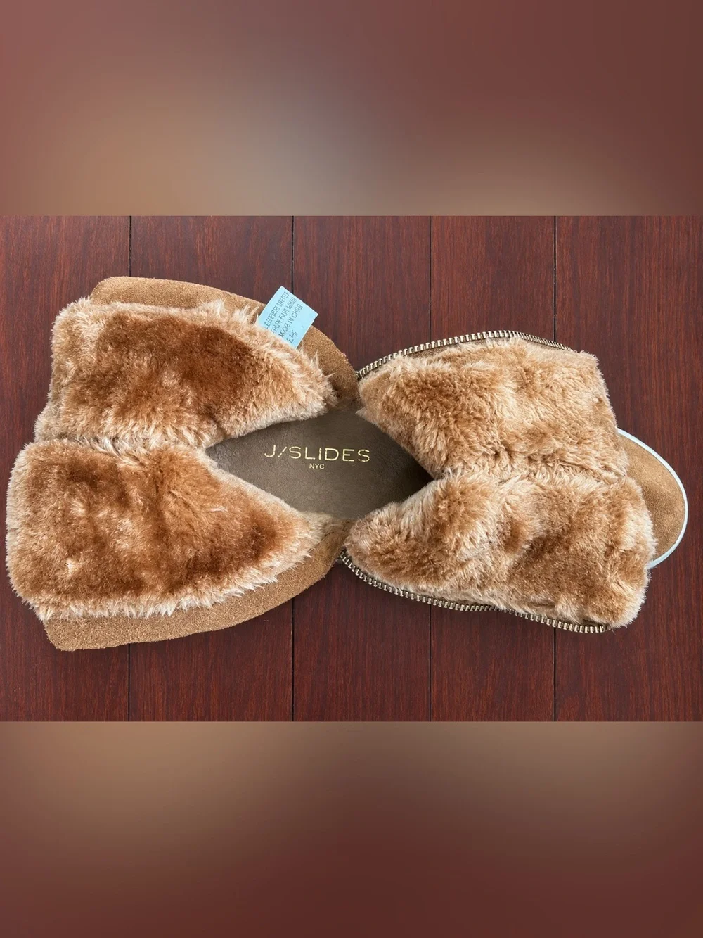 J/Slides NYC Tan Suede Leather Faux Fur Platform Sneaker Boots 6.5